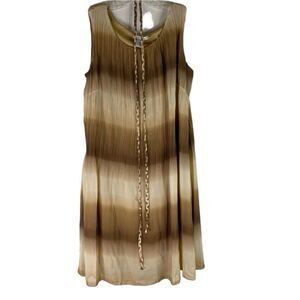 Amanda Lane Dress Womens Brown Tan Sleeveless Pleated Ombré Belted Lined 14